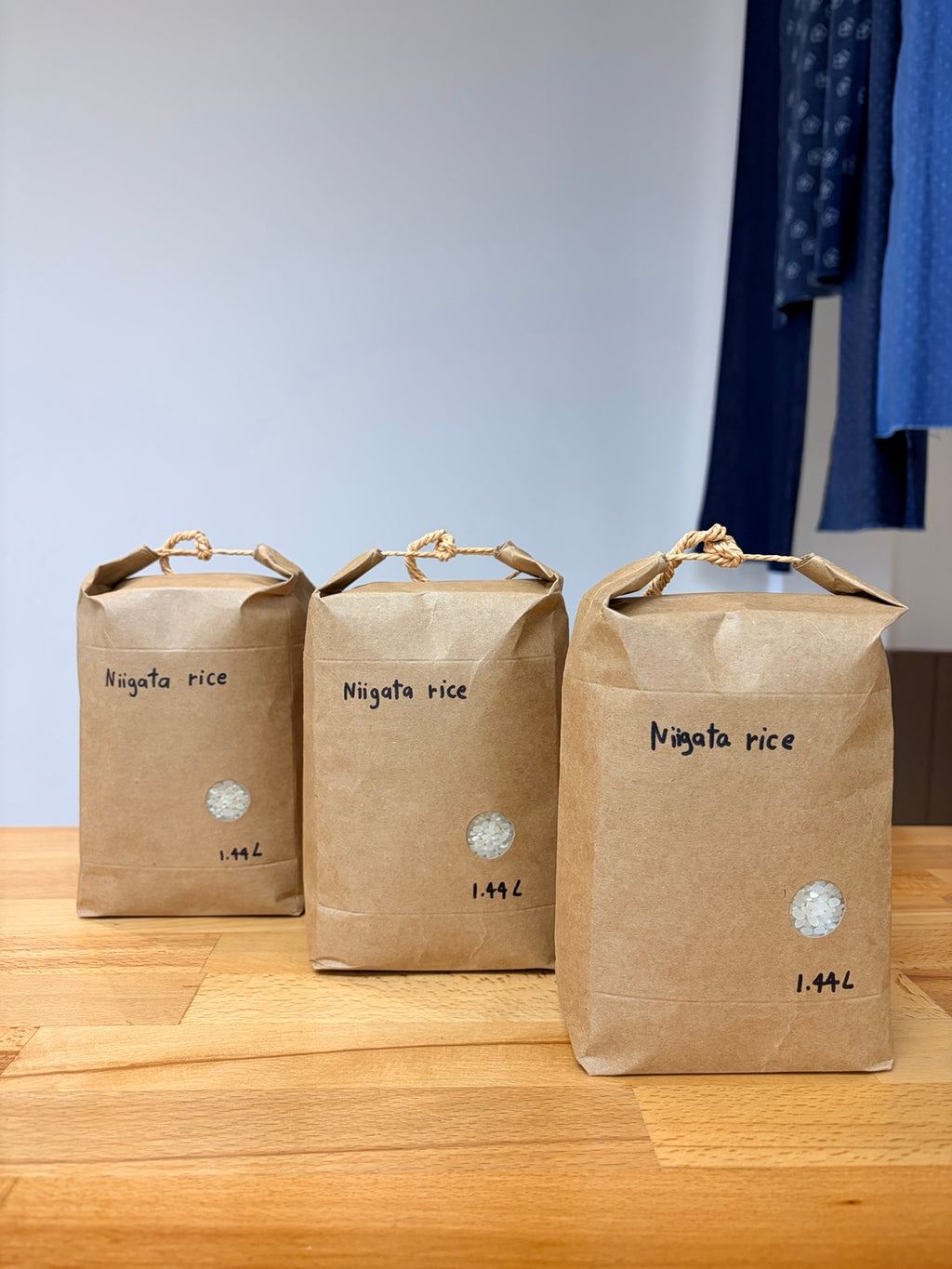 Niigata rice in Kinkan's paper bags