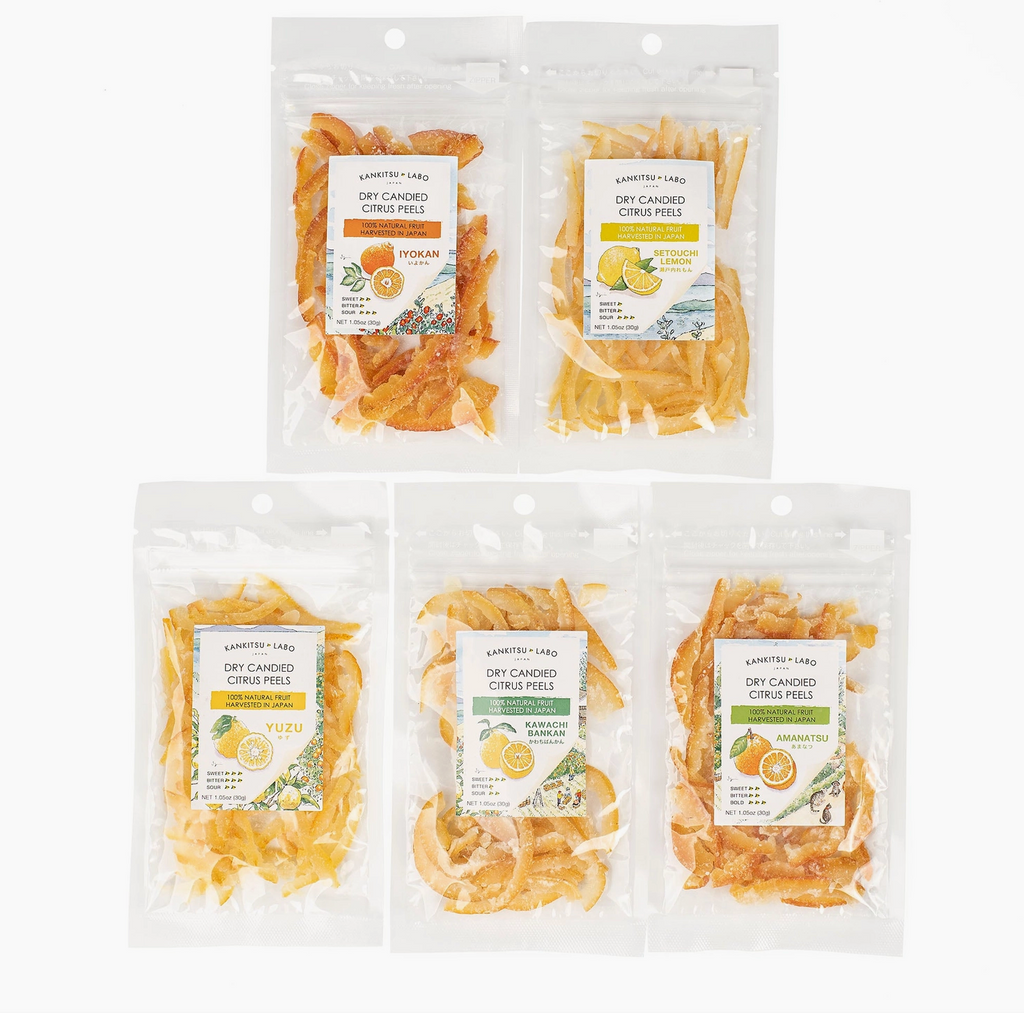 Dry Candied Japanese Citrus Peels - Variety Pack (Yuzu, Amanatsu, Iyokan, Kawachi Bankan, Setouchi Lemon)