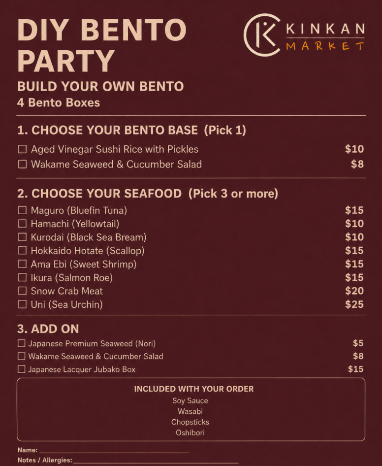 Kinkan Market DIY Bento Party order sheet