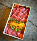 Dry-aged Boston bluefin Maguro Don pictured with the optional uni and ikura topping ($75)